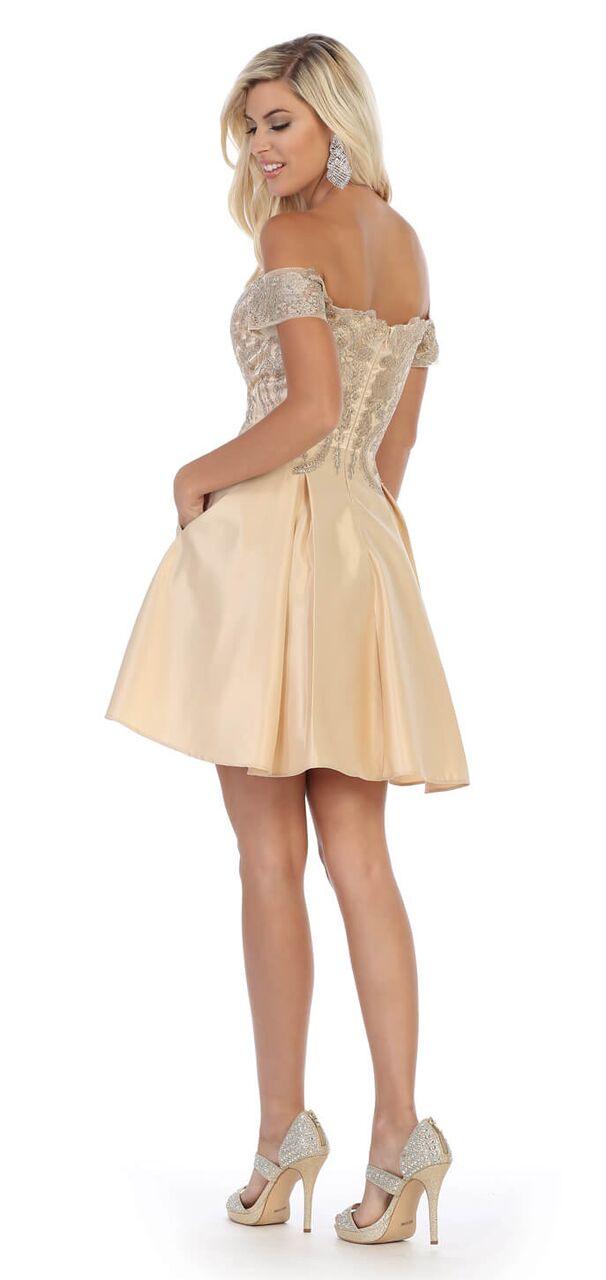 Short Off The Shoulder Satin Prom Dress - The Dress Outlet May Queen