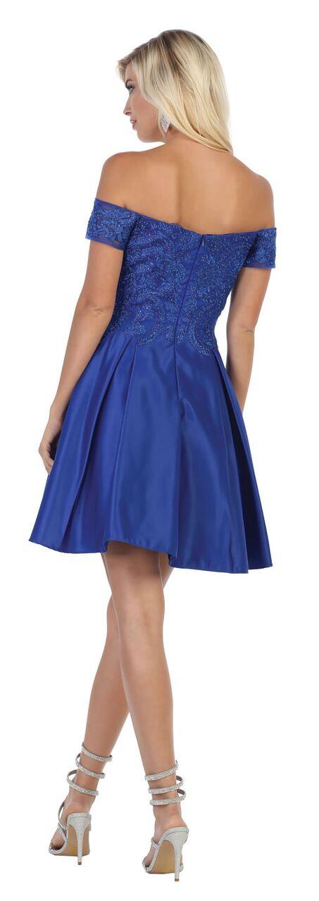 Short Off The Shoulder Satin Prom Dress - The Dress Outlet May Queen