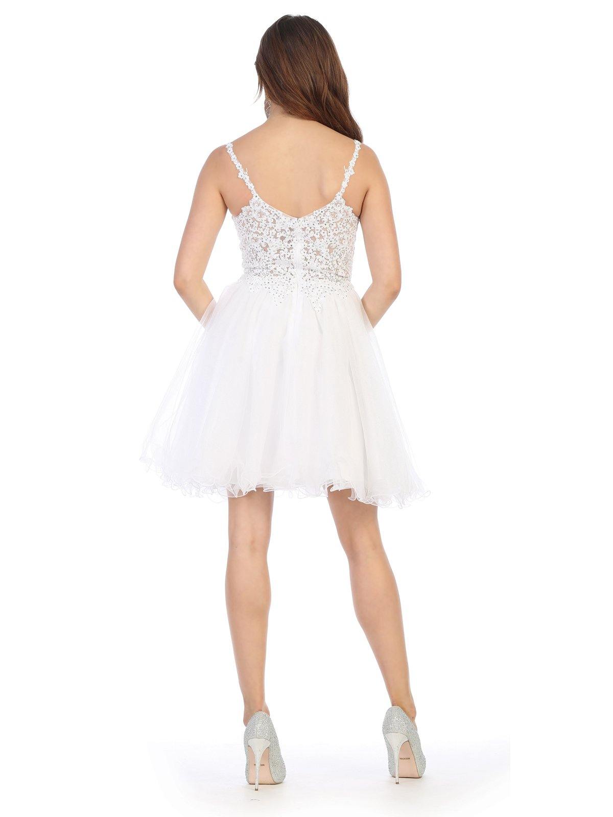 Short Plus Size Homecoming Lace Applique Cocktail Dress - The Dress Outlet May Queen