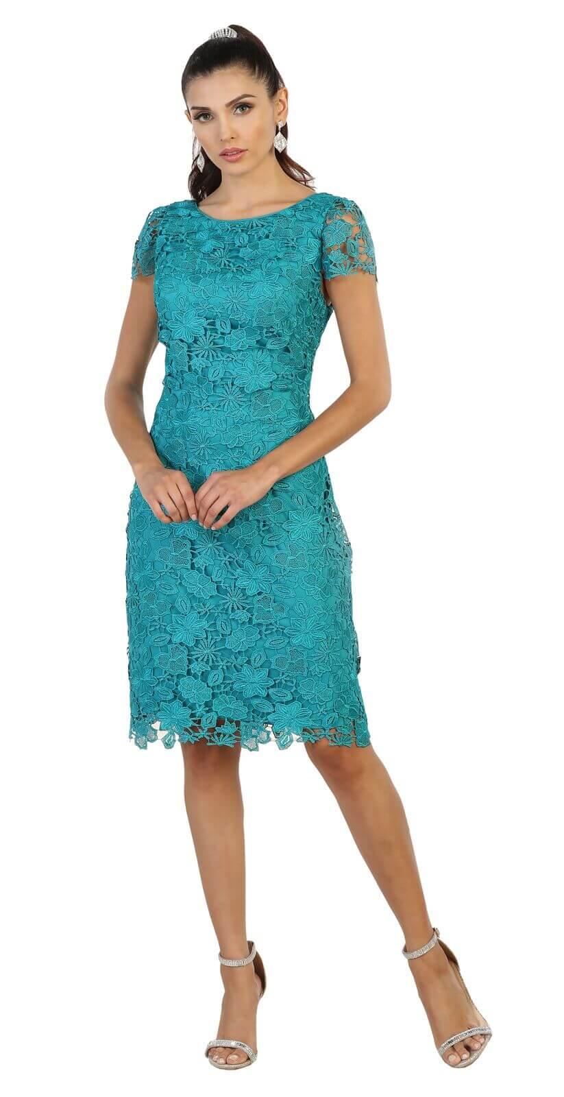 Short Plus Size Mother of the Bride Lace Dress - The Dress Outlet May Queen