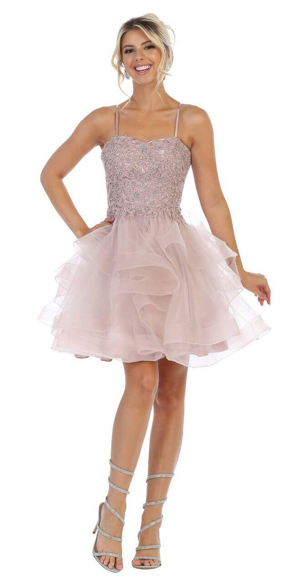 Short Prom Graduation Strap Dress with Ruffled Skirt