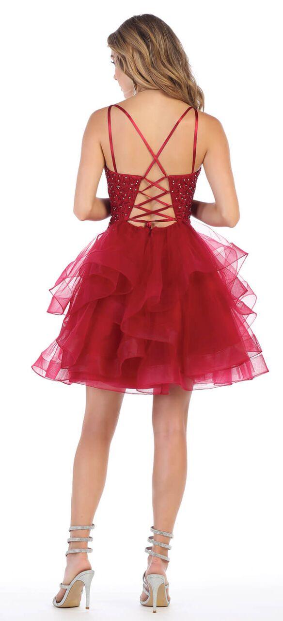 Short Prom Graduation Strap Dress with Ruffled Skirt - The Dress Outlet May Queen
