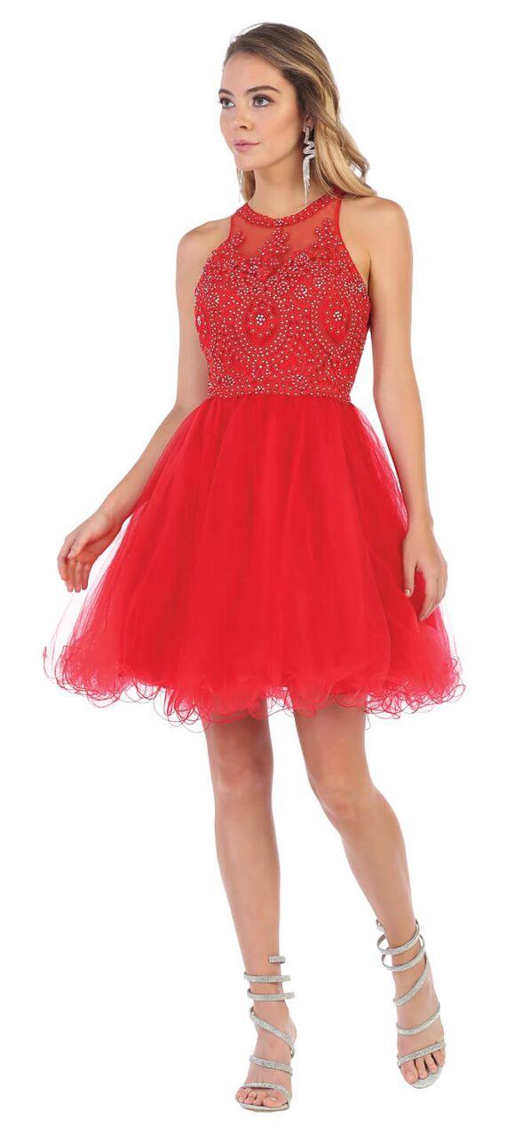 Short Prom Halter Neck Homecoming Dress - The Dress Outlet May Queen
