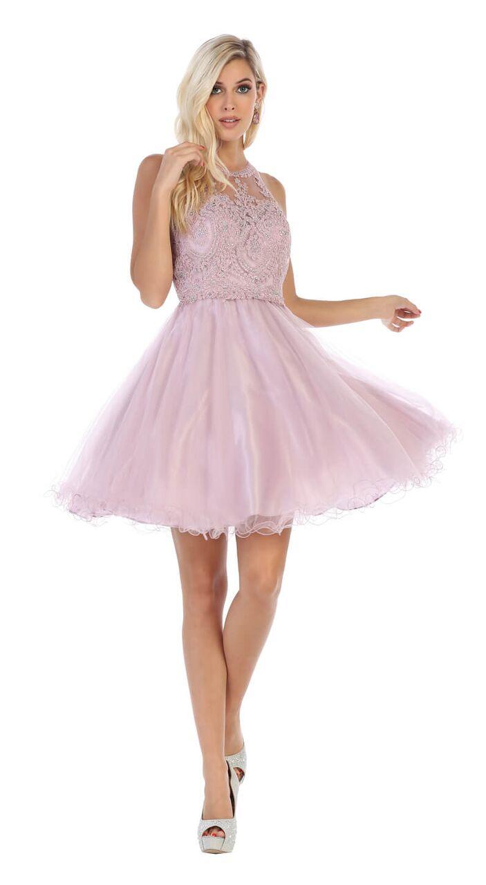 Short Prom Halter Neck Homecoming Dress - The Dress Outlet May Queen