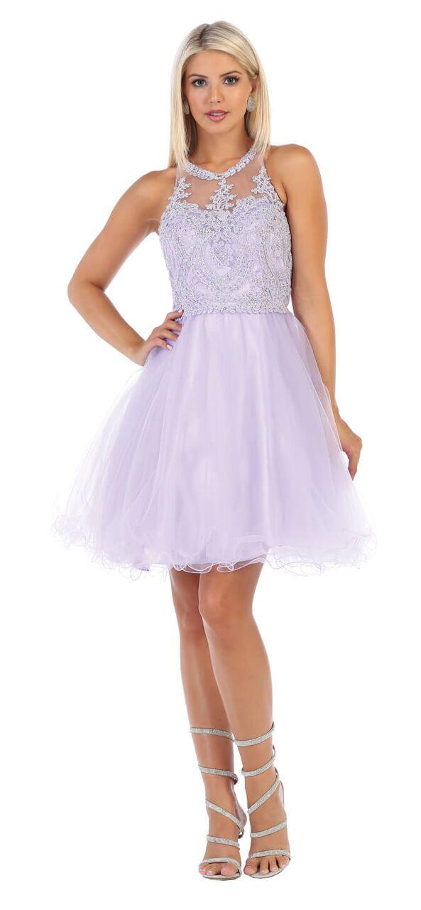 Short Prom Halter Neck Homecoming Dress - The Dress Outlet May Queen