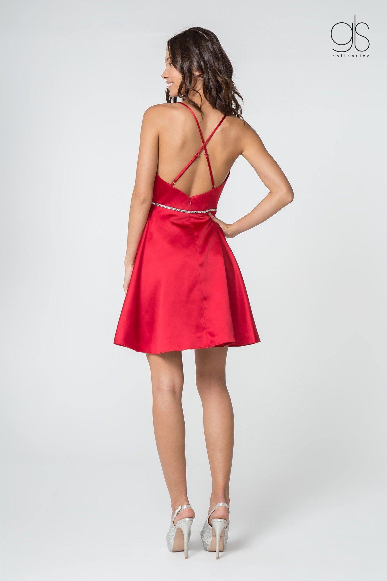 GLS Burgundy Short Prom Satin Cocktail Dress - XL