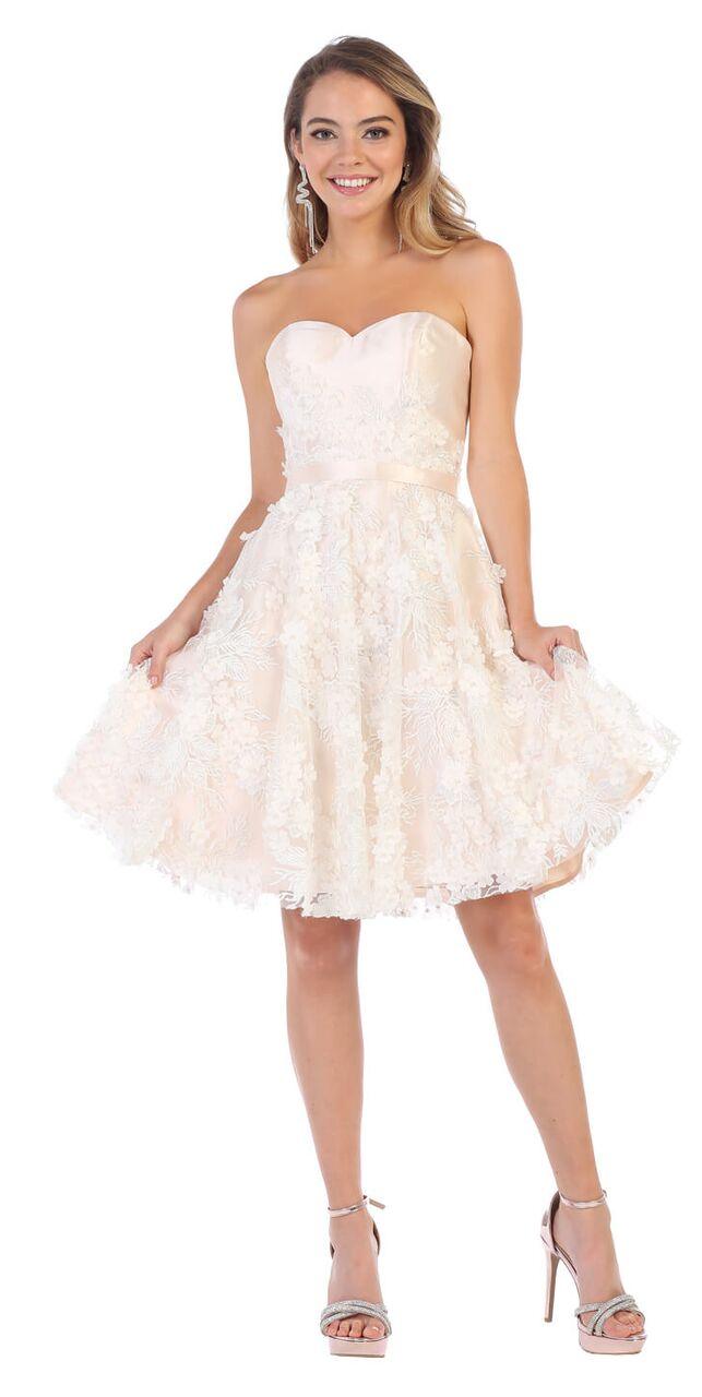 Short Prom Strapless Graduation Cocktail Dress - The Dress Outlet May Queen