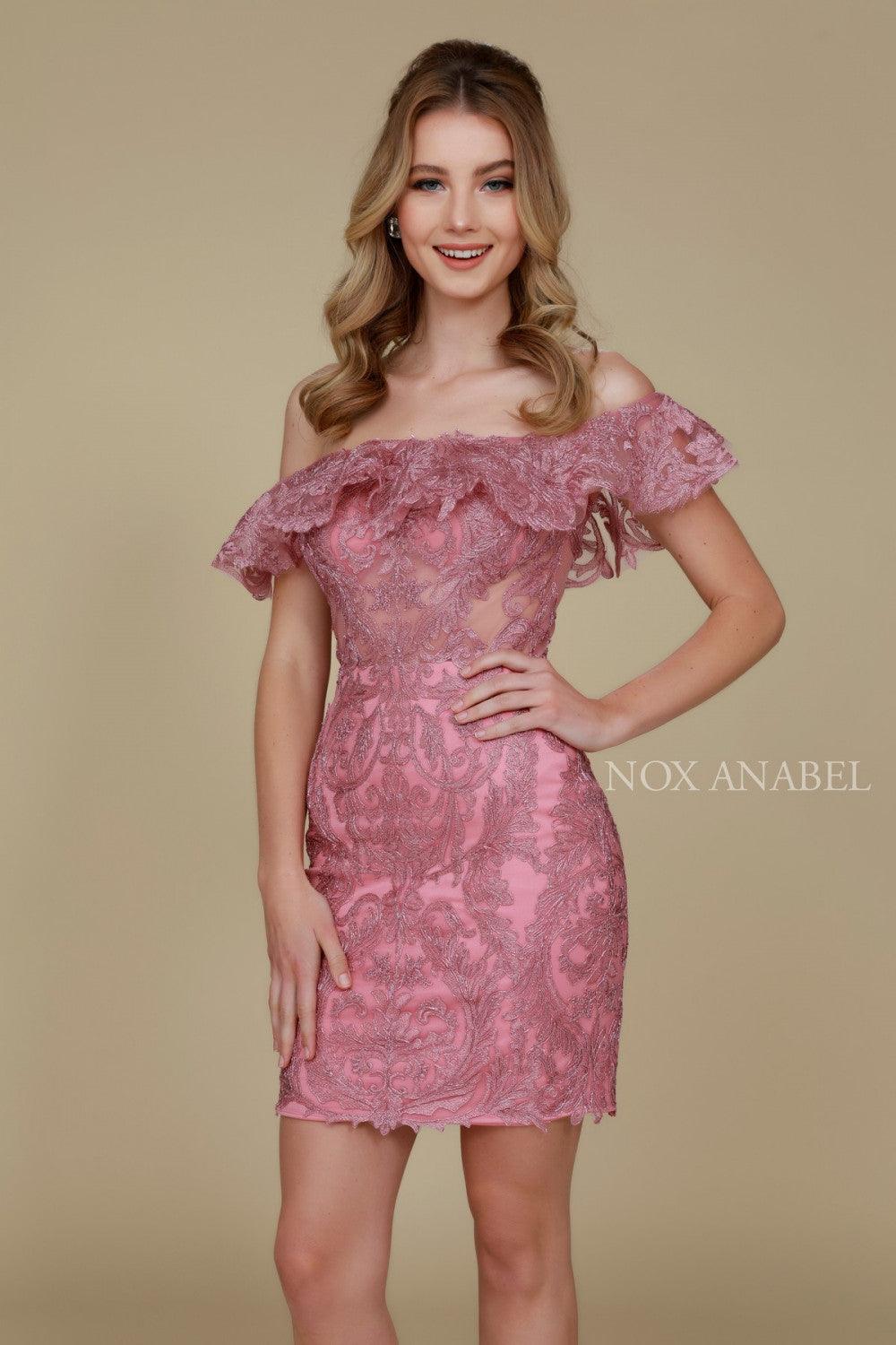 Short Ruffled Off The Shoulder Formal Cocktail Dress - The Dress Outlet Nox Anabel