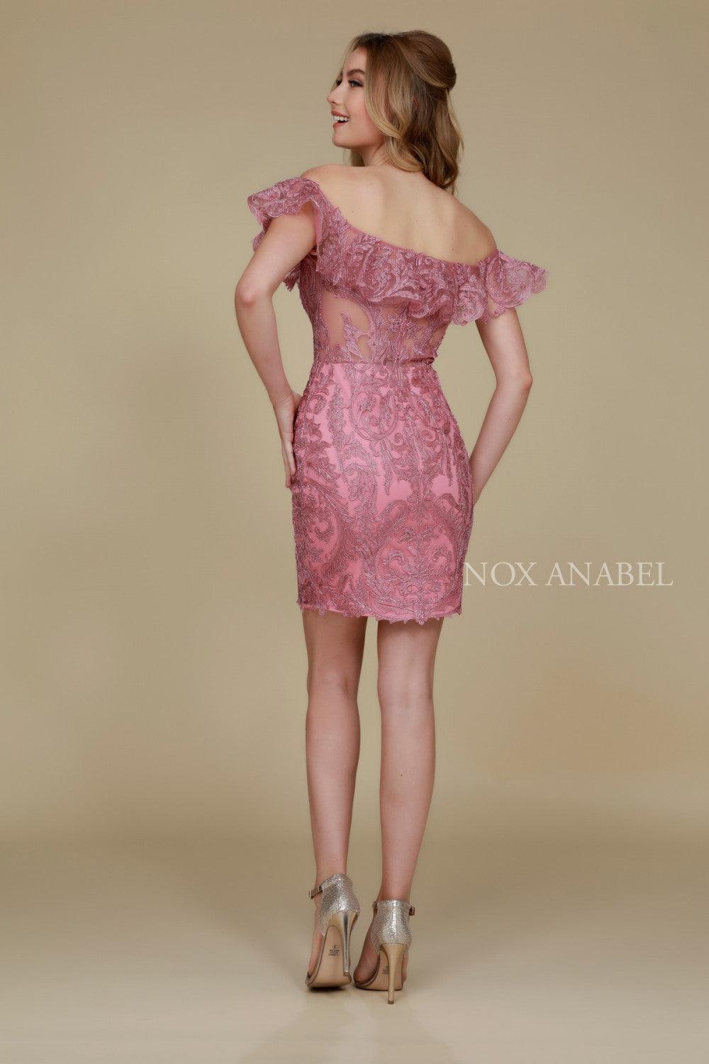 Short Ruffled Off The Shoulder Formal Cocktail Dress - The Dress Outlet Nox Anabel