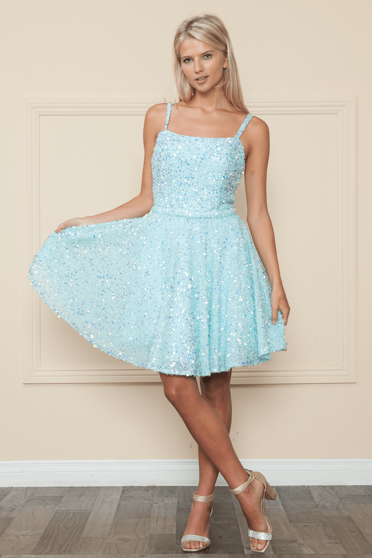 Straight Across Strapless Sequin Velvet Mini Dress with A-Line Skirt Poly USA 8930