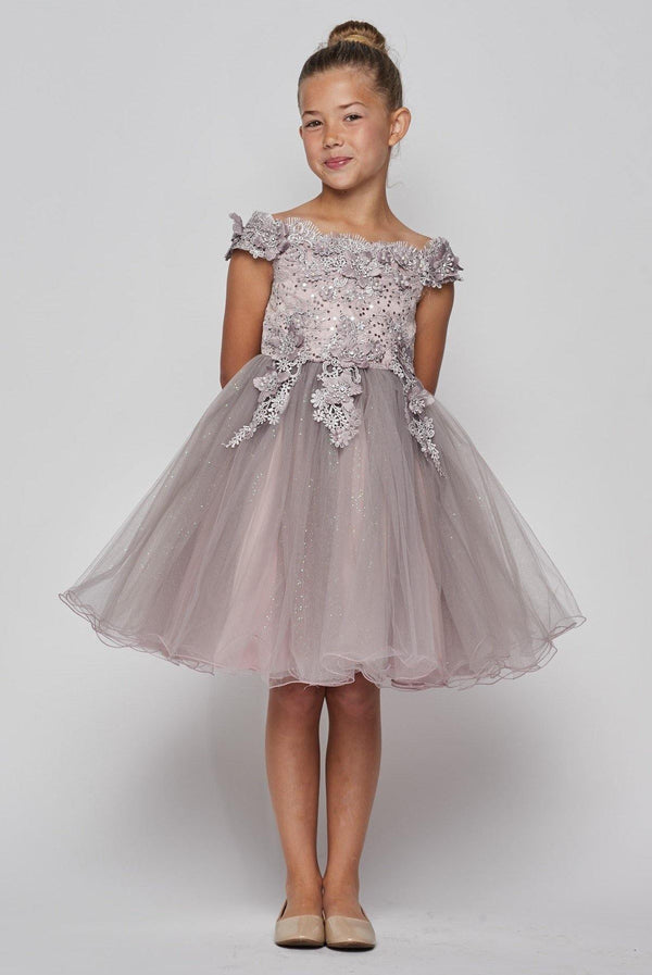 Short Sleeve Embellished Party Flower Girls Dress