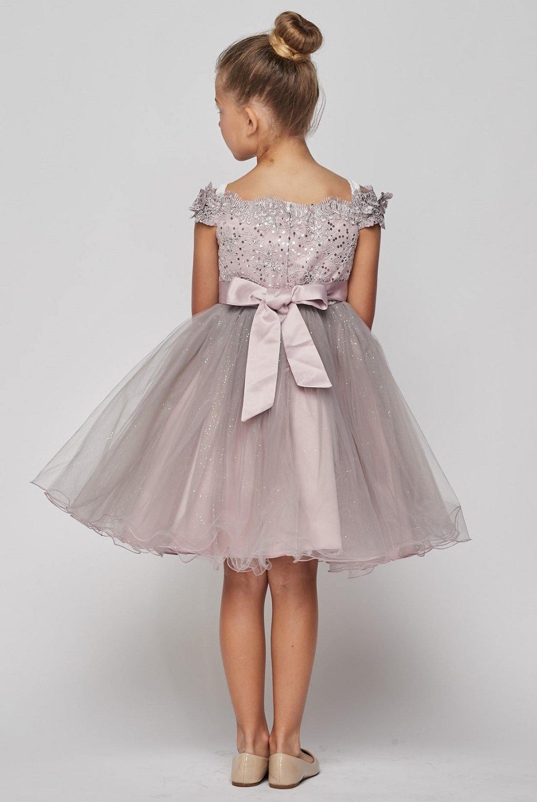Short Sleeve Embellished Party Flower Girls Dress - The Dress Outlet Cinderella Couture