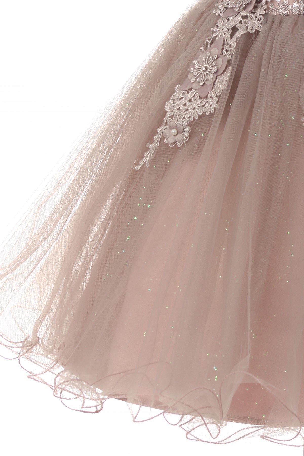 Short Sleeve Embellished Party Flower Girls Dress - The Dress Outlet Cinderella Couture