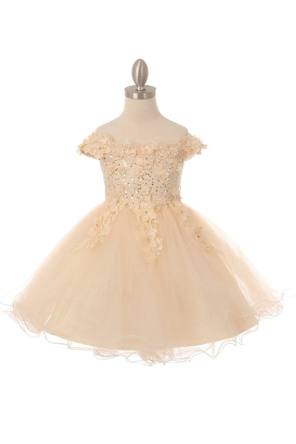 Girls Floral Embellished Flared Sleeves Party Dress