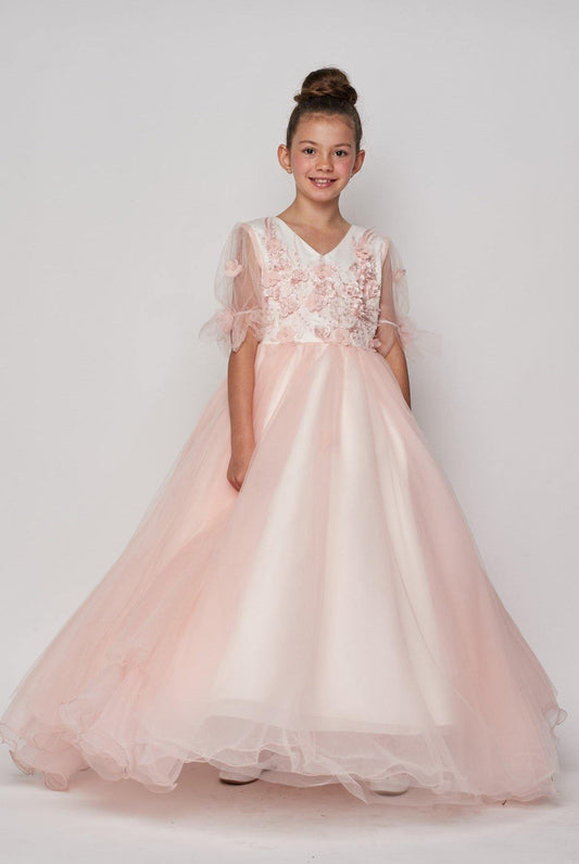 Short Sleeved Beaded Organza Gown Flower Girl - The Dress Outlet Cinderella Couture