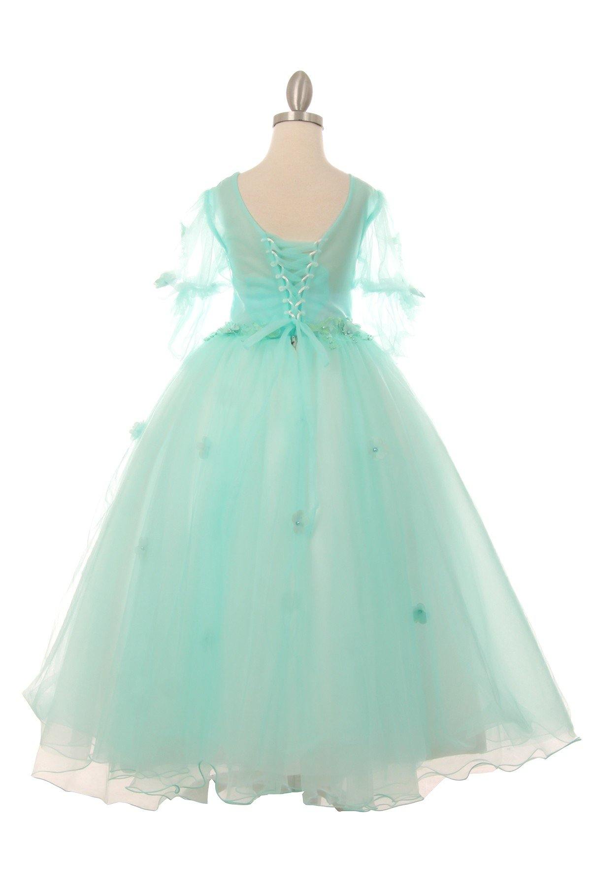 Short Sleeved Beaded Organza Gown Flower Girl