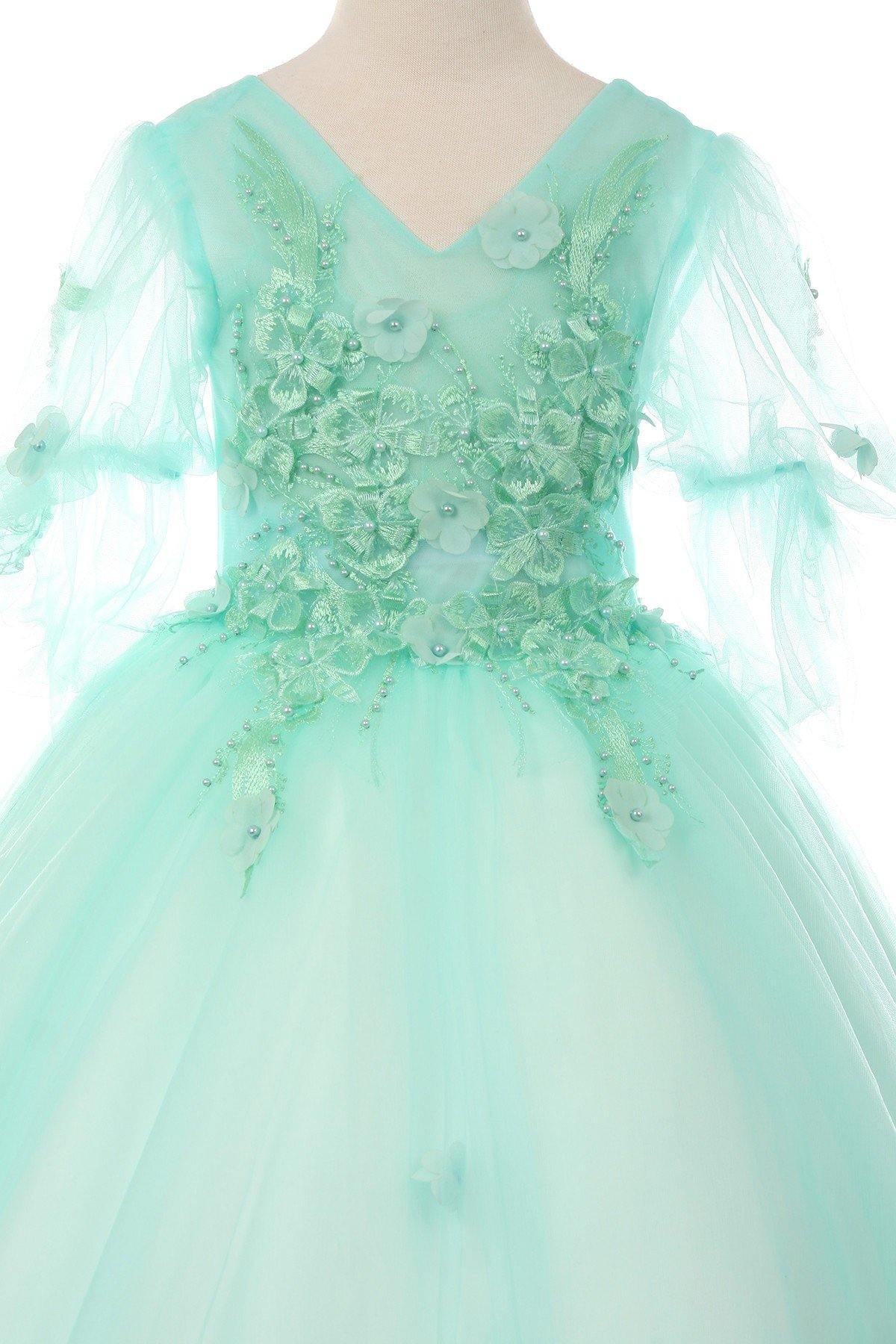 Short Sleeved Beaded Organza Gown Flower Girl