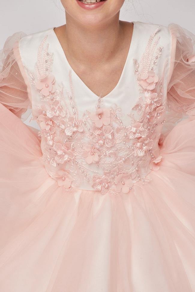 Short Sleeved Beaded Organza Gown Flower Girl