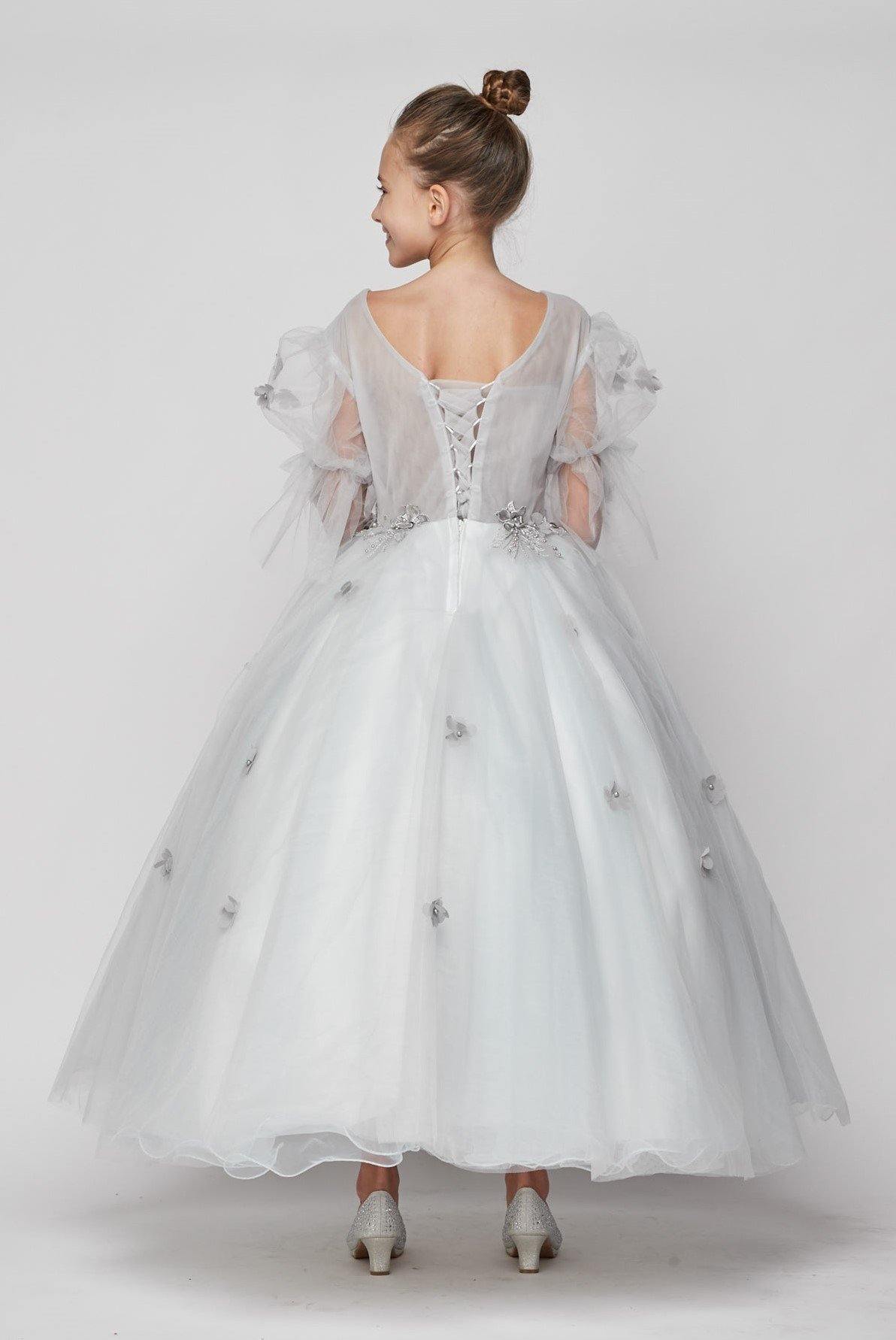 Short Sleeved Beaded Organza Gown Flower Girl