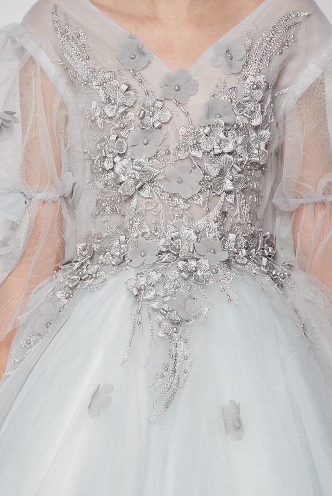 Short Sleeved Beaded Organza Gown Flower Girl