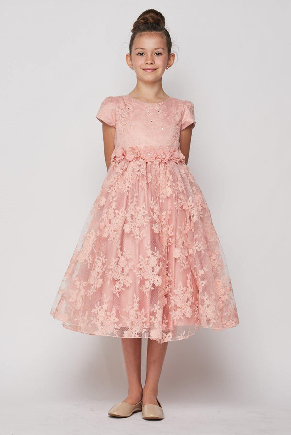 Short Sleeved Lace Flower Girls Dress