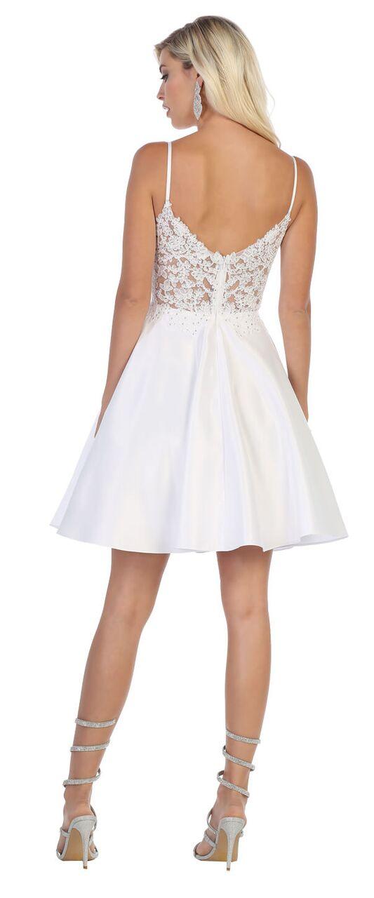 Short Spaghetti Strap Plus Size Satin Prom Dress - The Dress Outlet May Queen