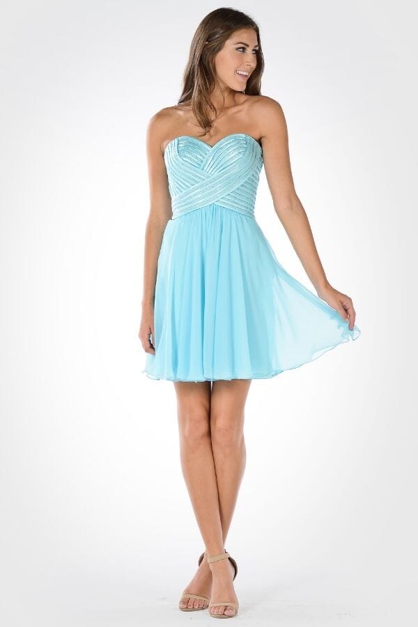 Aqua Sweetheart Short Chiffon Cocktail Dress Sequined Poly USA 7716