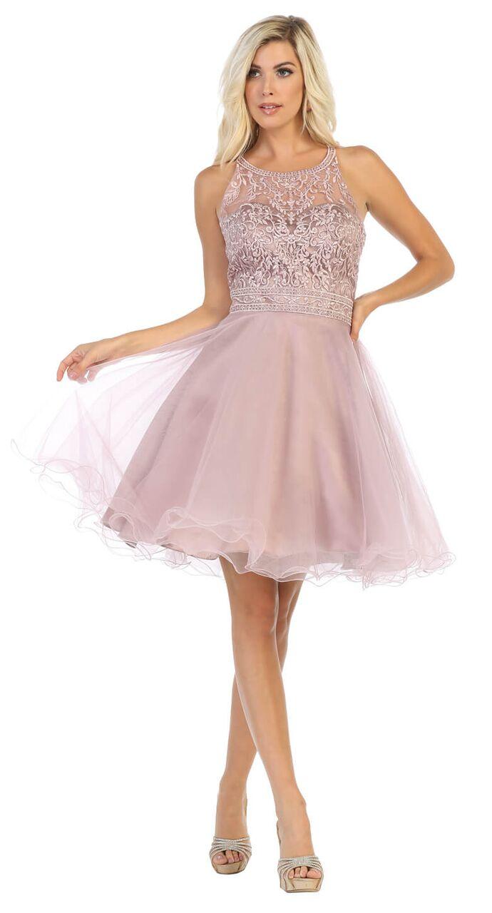 Short Tulle Halter Plus Size Prom Cocktail Party Dress - The Dress Outlet May Queen
