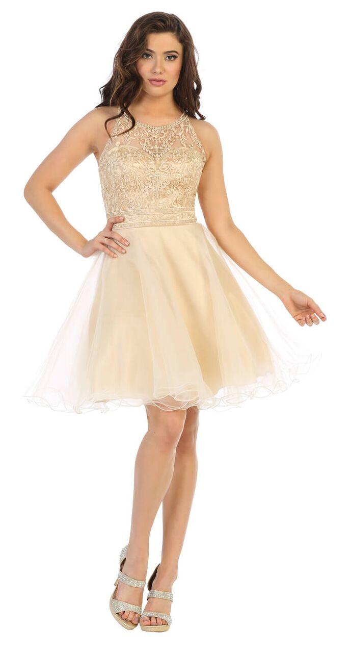Short Tulle Halter Plus Size Prom Cocktail Party Dress - The Dress Outlet May Queen