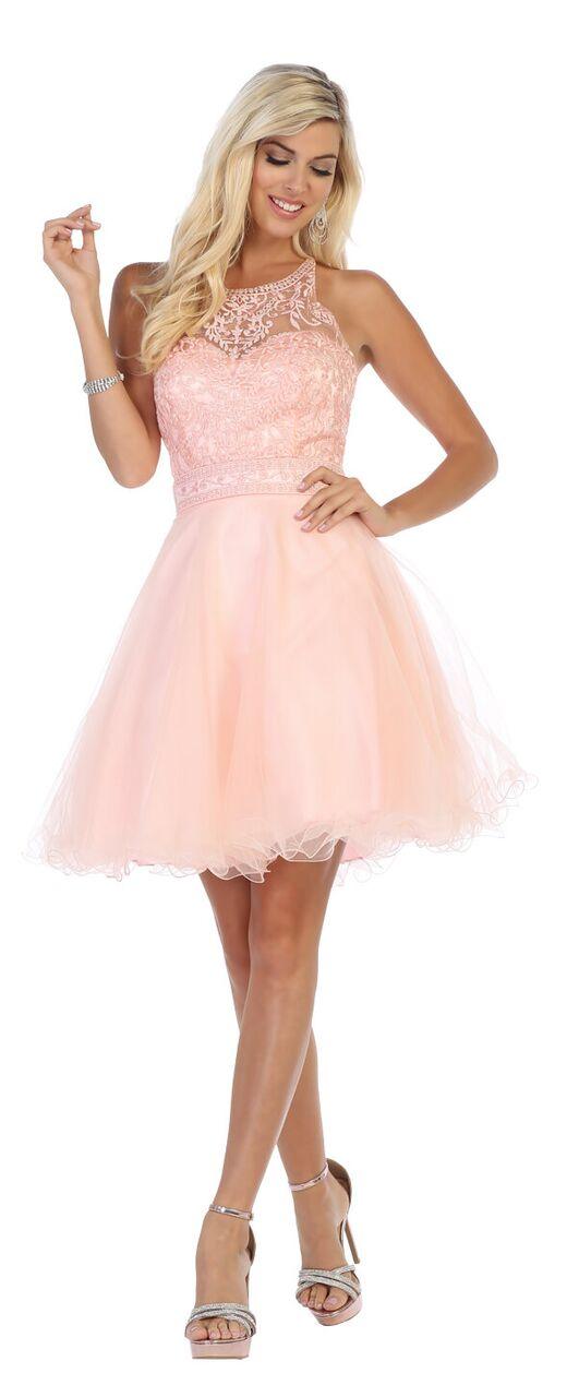 Short Tulle Halter Plus Size Prom Cocktail Party Dress - The Dress Outlet May Queen