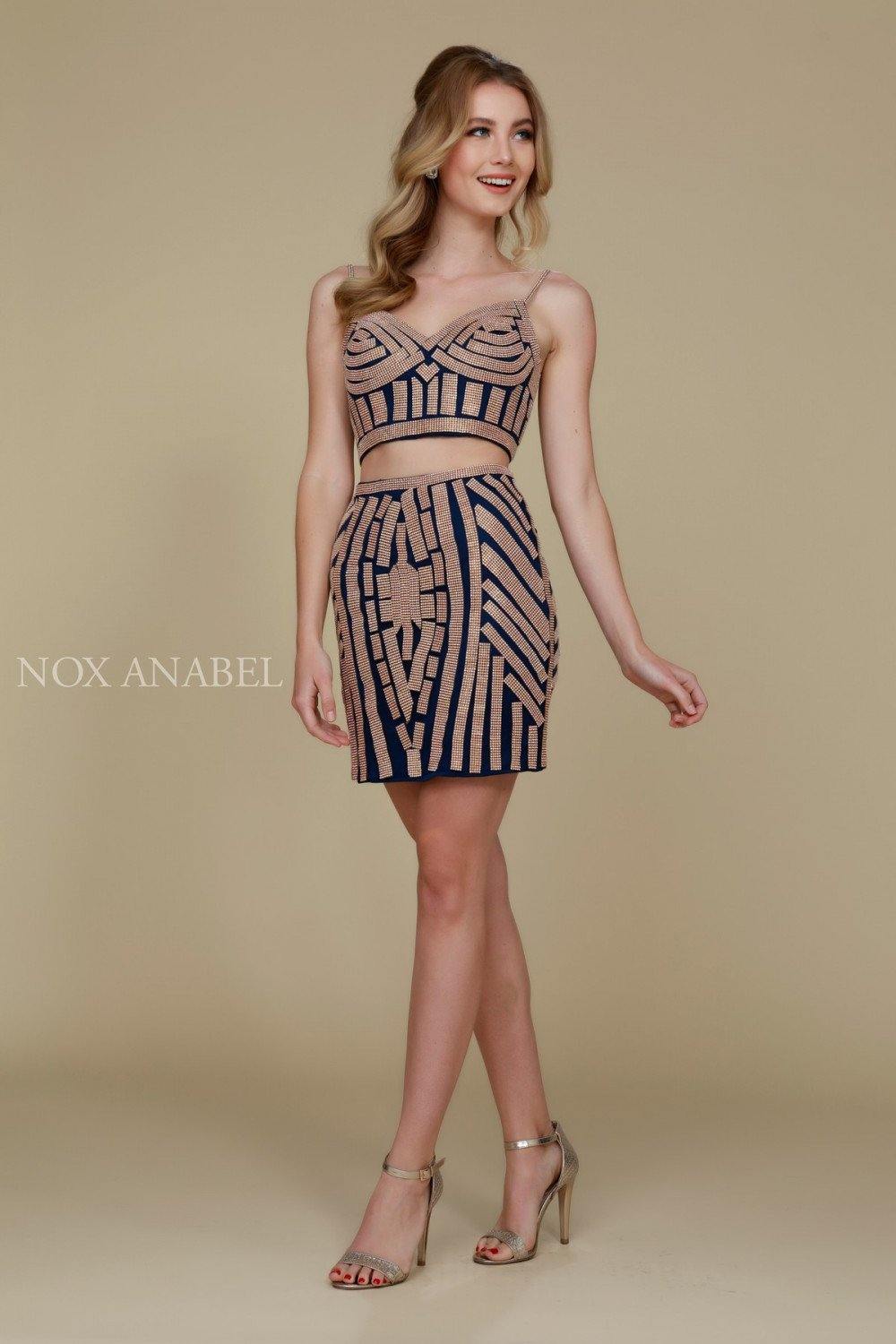 Short Two Piece Crop Top Prom Cocktail Dress - The Dress Outlet Nox Anabel