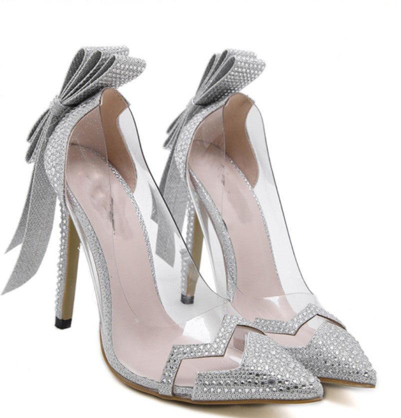 Silver Silver Bowtie Butterfly Knot Wedding High Heel Shoes for $39.99 ...