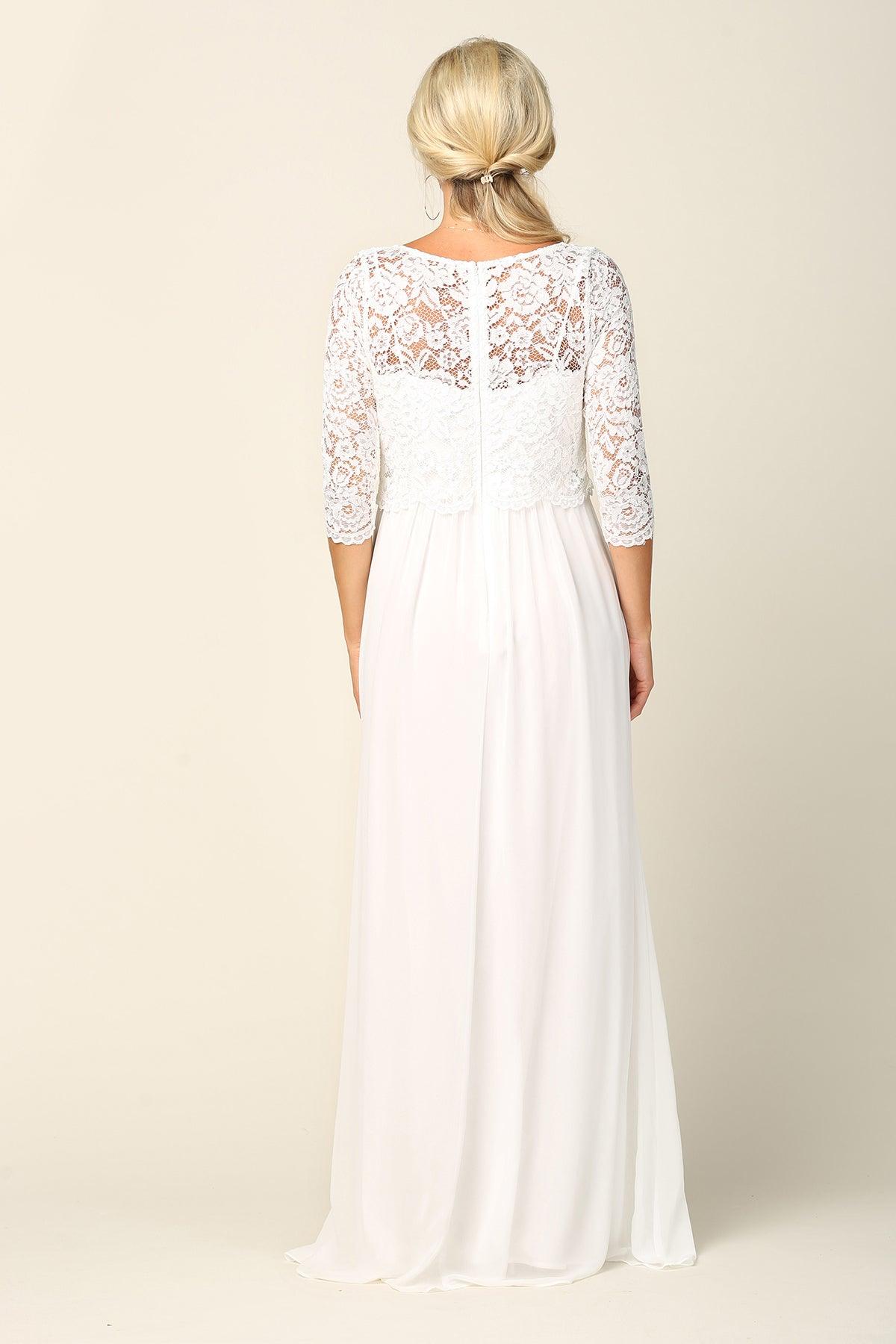 Off White S Simple Long 3/4 Sleeve Lace Chiffon Wedding Dress Sale