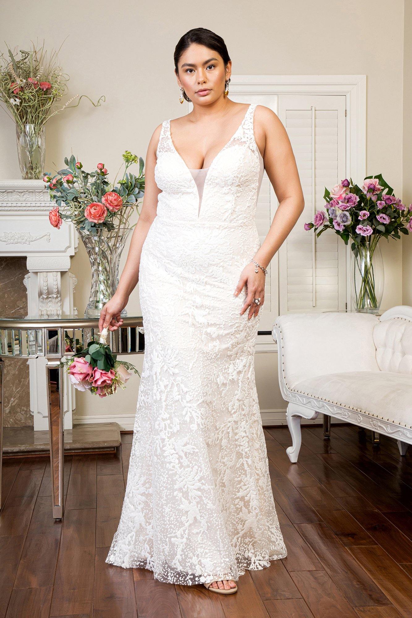 Simple Long Sleeveless Mermaid Wedding Gown - The Dress Outlet