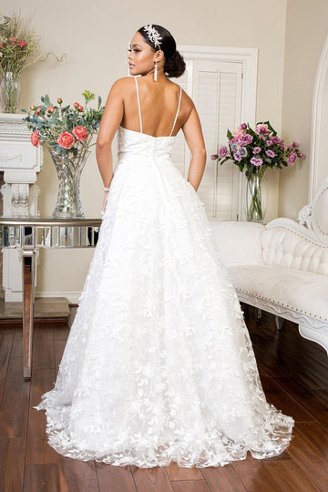 Spaghetti Strap -Deep sweetheart neckline open back wedding gown with –