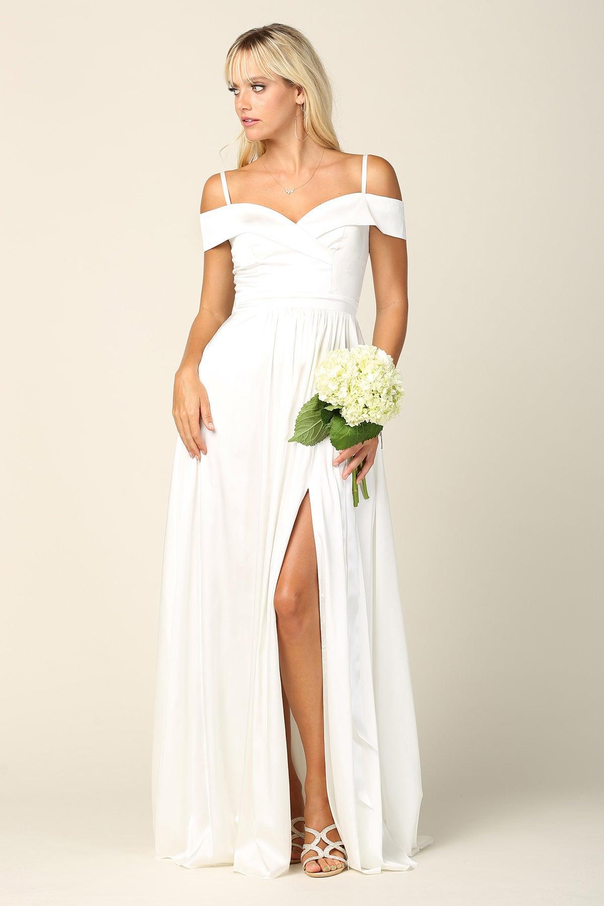 Simple Wedding Dress Long Off Shoulder Bridal Gown - The Dress Outlet