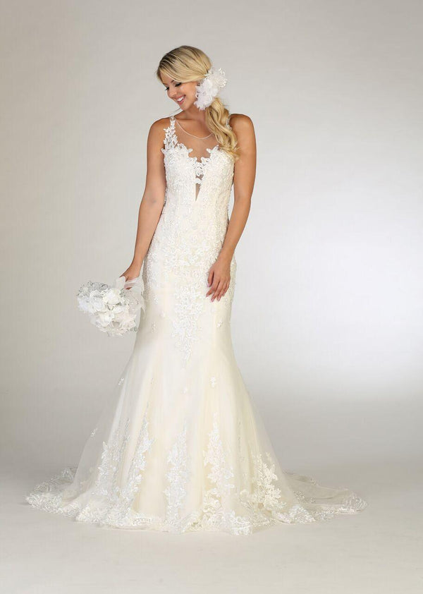 Simple Wedding Dress Long Sleeveless Trumpet Gown
