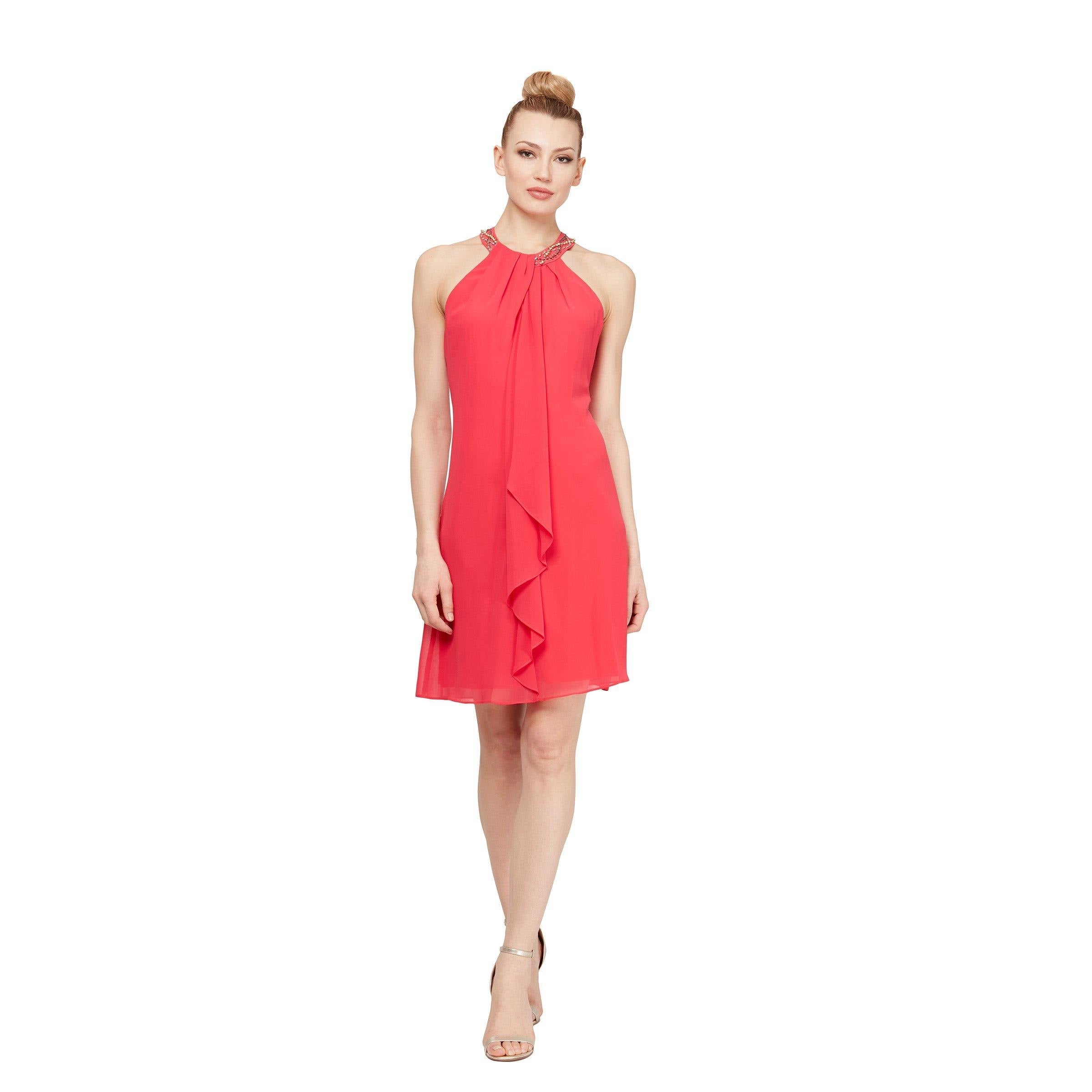 Cocktail Dresses Short Beaded Ruffle Cocktail Dress Cerise