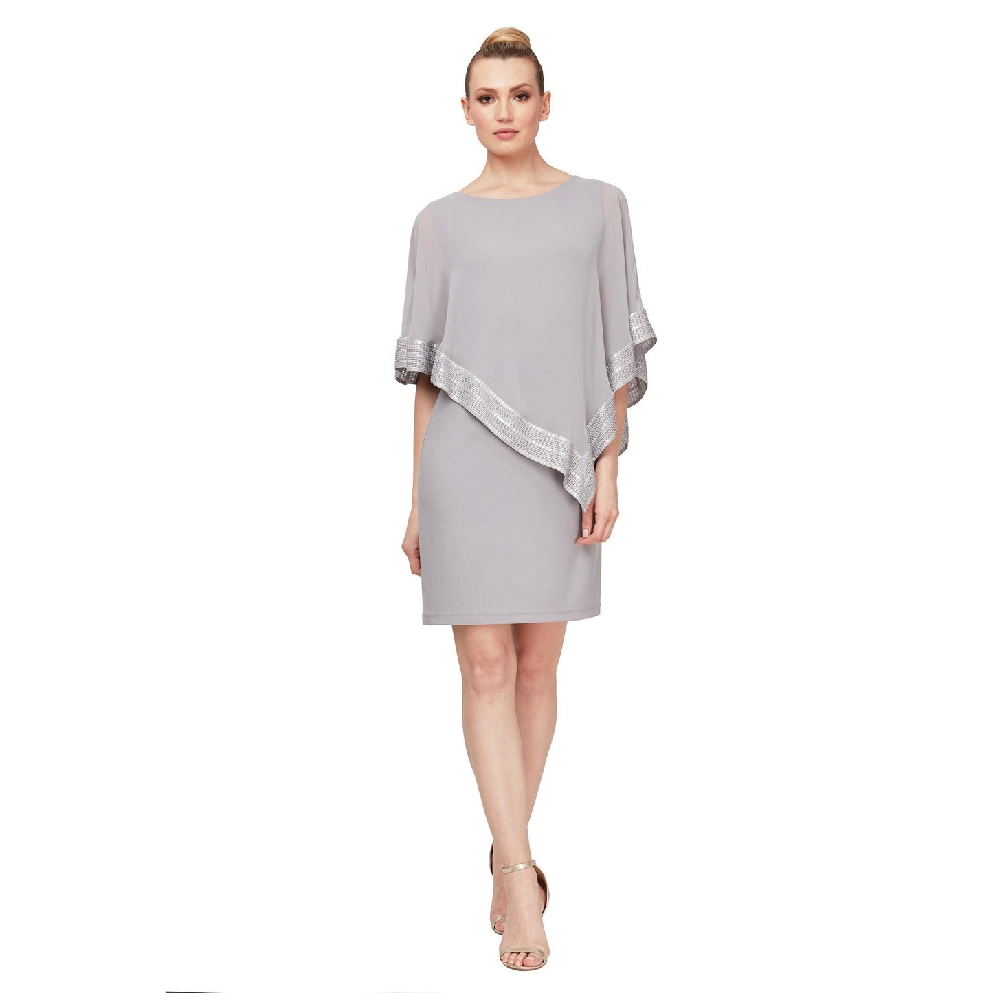 SL Fashions Short Cocktail Chiffon Cape Dress 111176 - The Dress Outlet