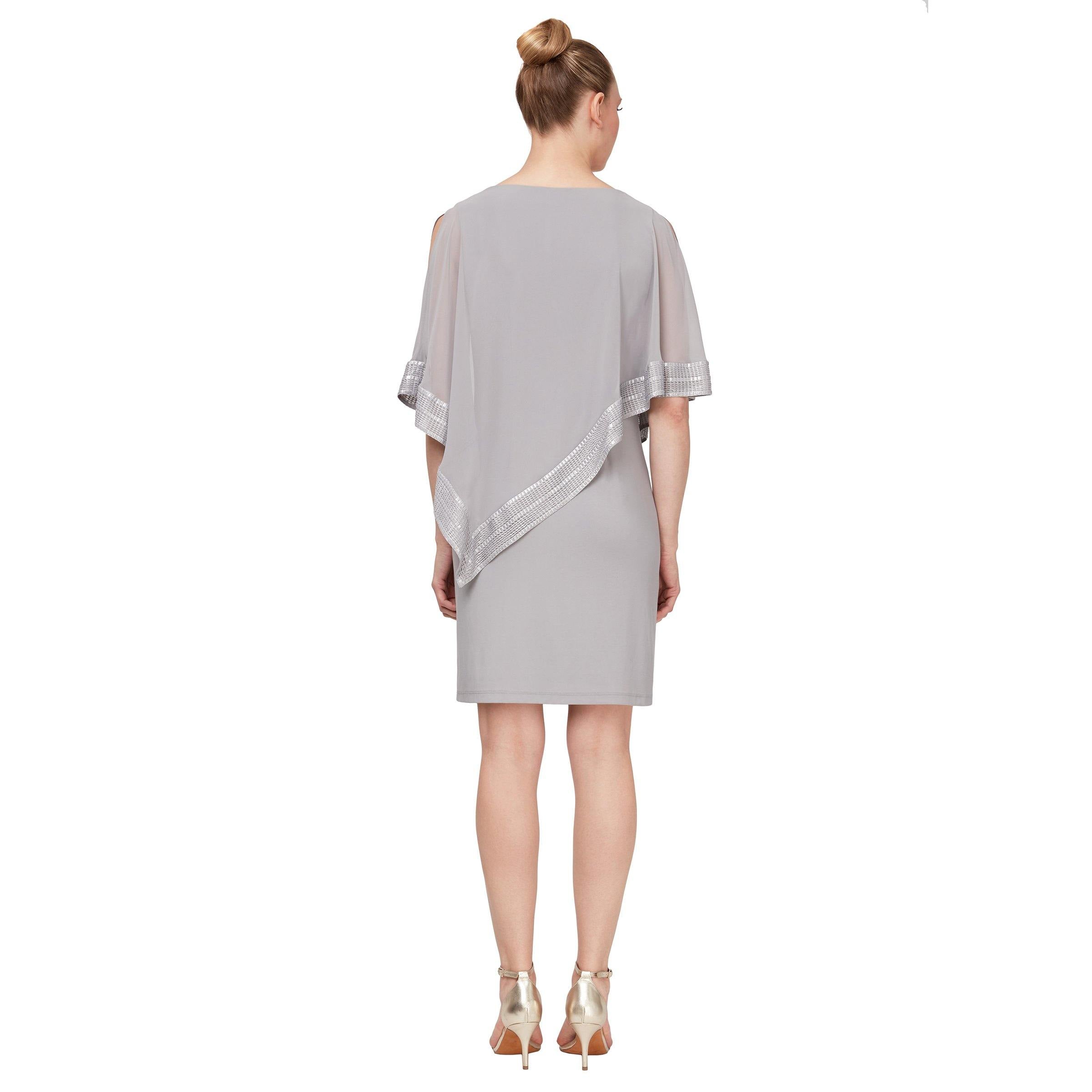 SL Fashions Short Cocktail Chiffon Cape Dress 111176 - The Dress Outlet