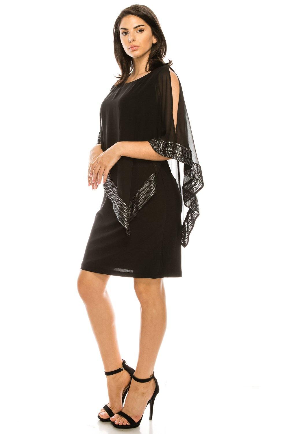 SL Fashions Metallic-Trim Capelet Sheath Dress - Faded Rose