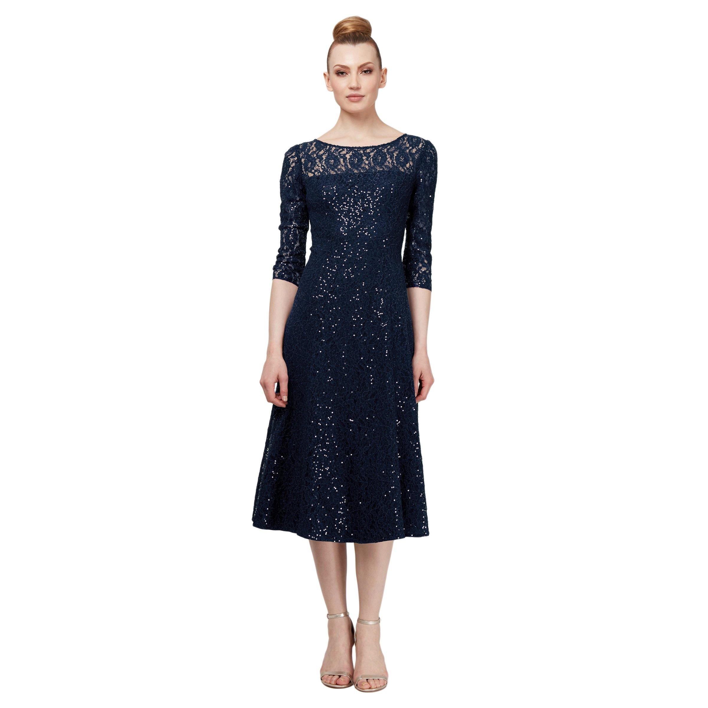 SL Fashions 3/4-Sleeve Sequin Lace Dress - Black - Size 16 SL Fashions 3/4-Sleeve Sequin Lace Dress - Black - Size 16