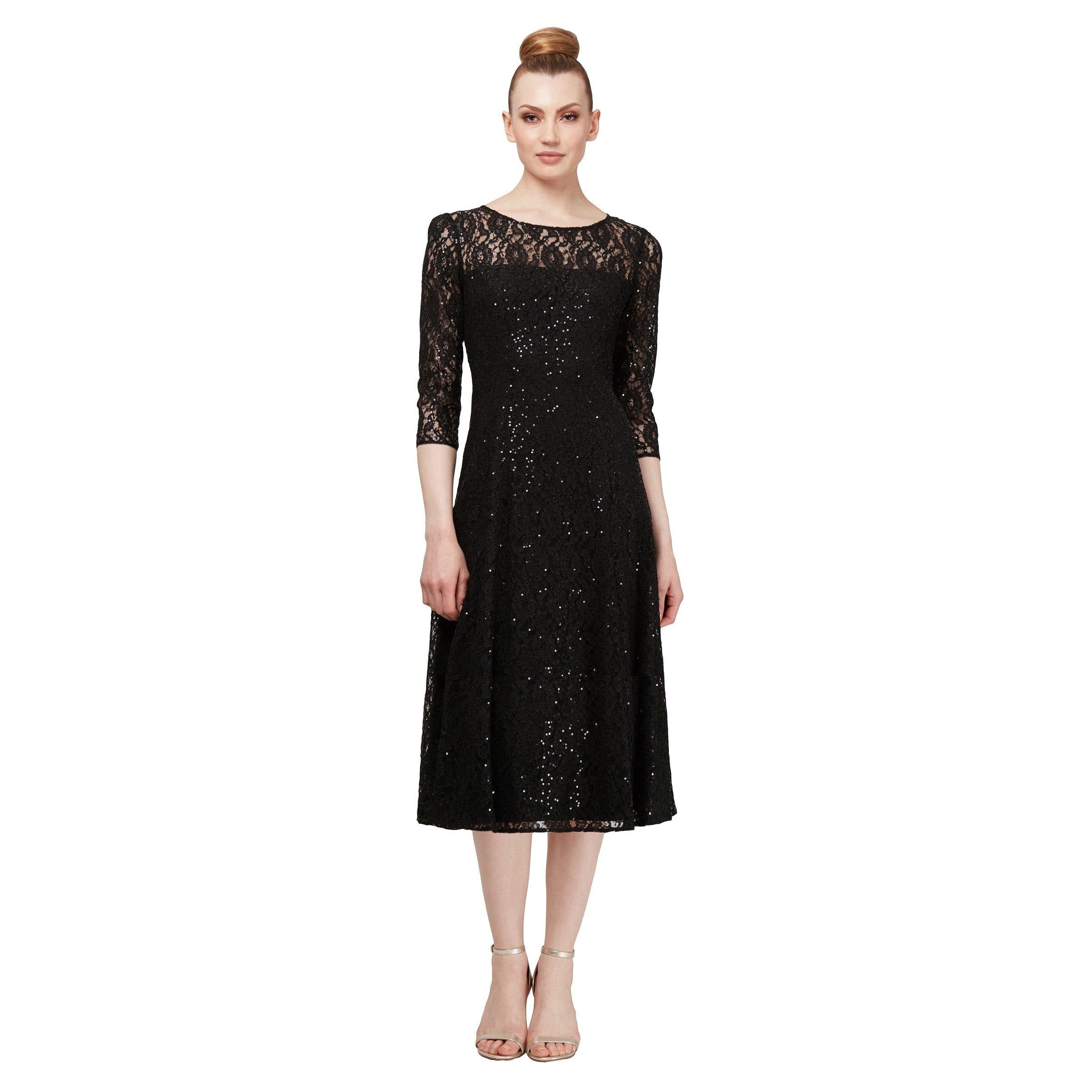 Black SL Fashions 9119133 Short Sequined Lace Evening Dress for $129.99