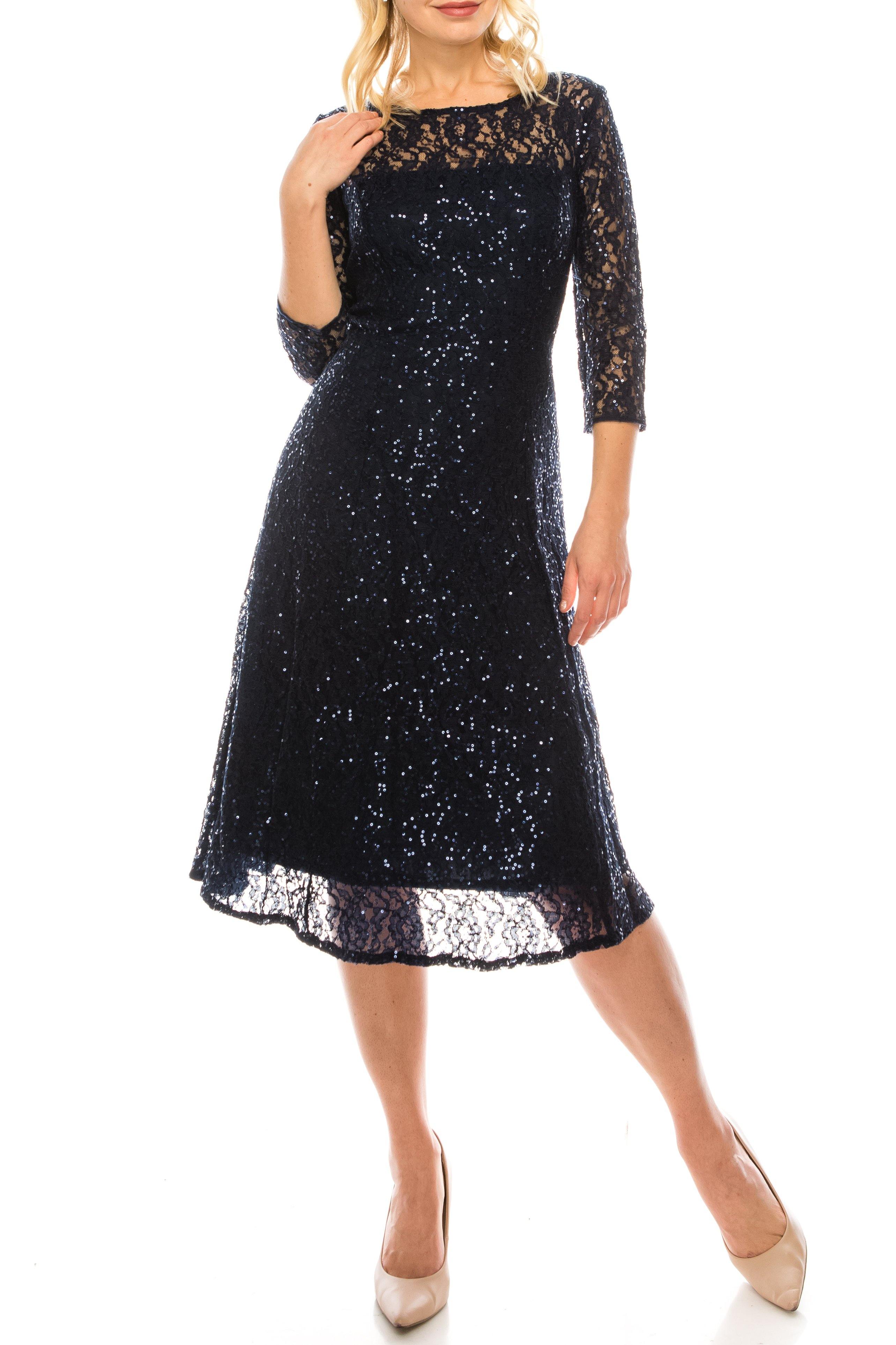 slim fit dress slacks SL Fashions 9119133 Short Sequined Lace Evening Dress