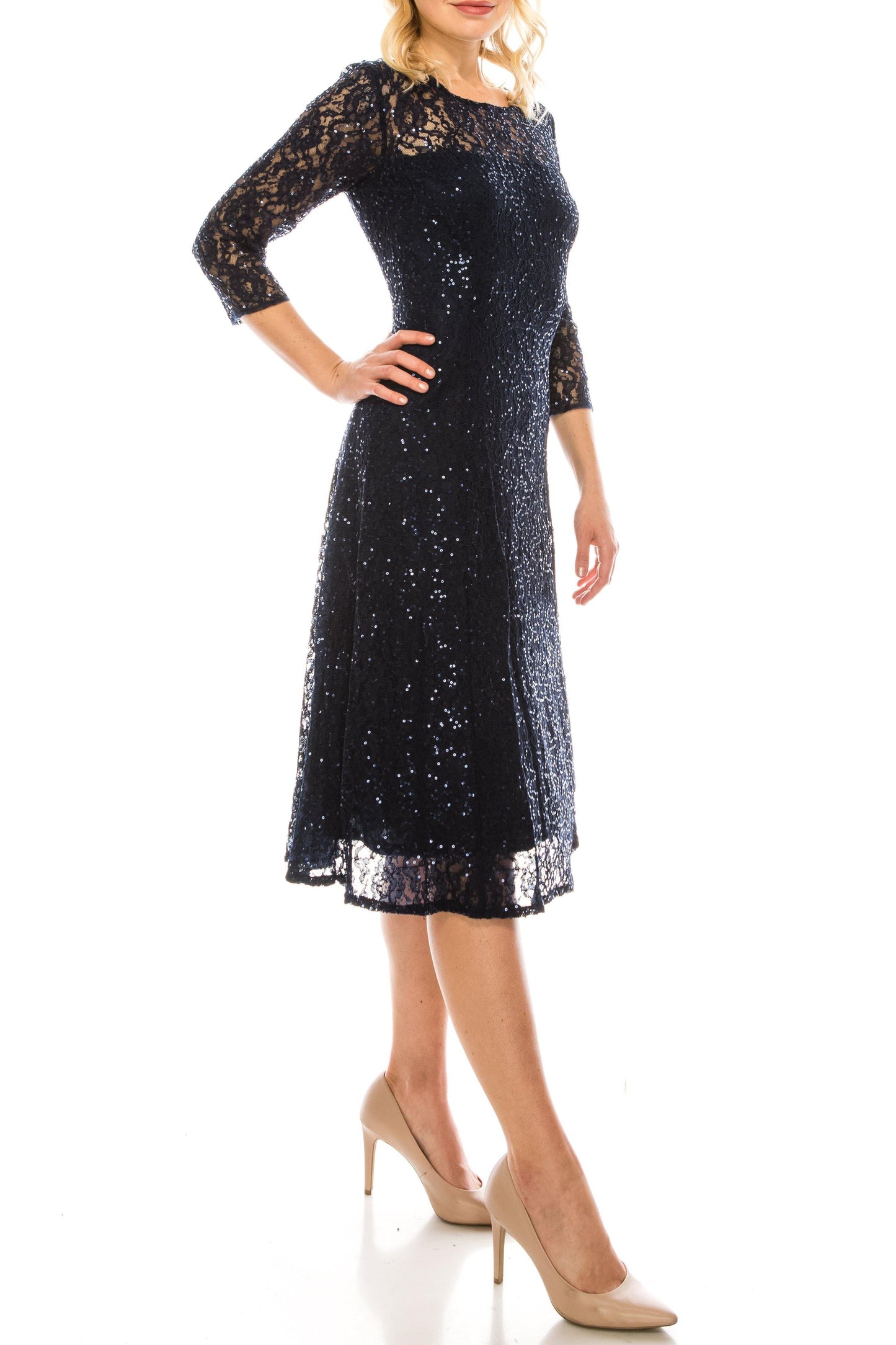 SL Fashions Short Sequined Lace Evening Dress 9119133 - The Dress Outlet