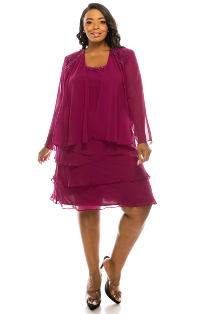 SLNY Short Beaded Chiffon 2 Piece Set Dress - The Dress Outlet