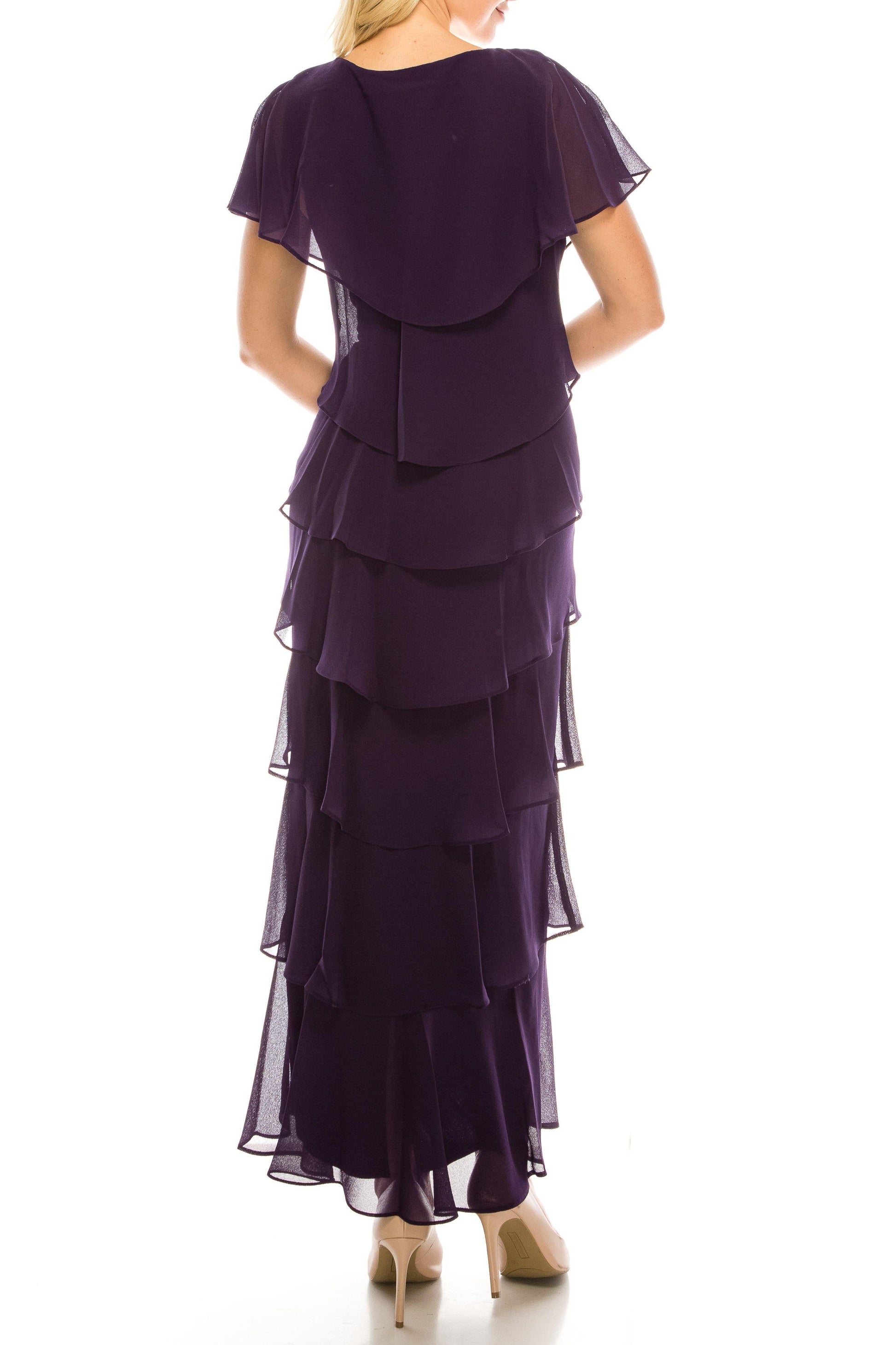 SL Fashions 9178108 Long Formal Crepe Chiffon Tiered Evening Dress