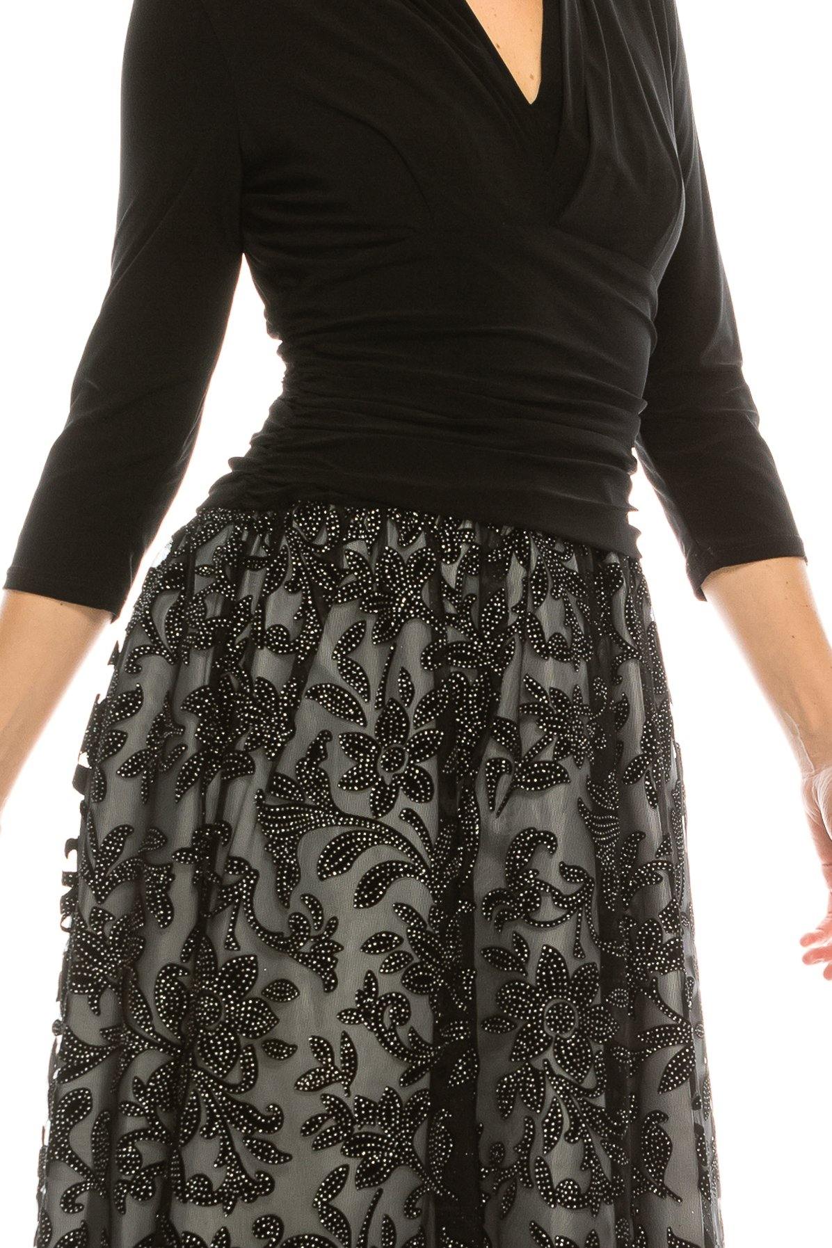 SL Fashions 9195127 Short Cocktail Draped Velvet Mesh Dress