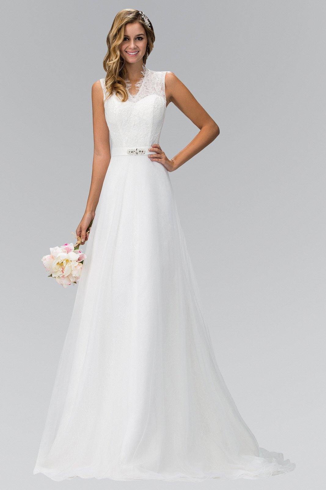 Sleeveless A-Line Long Wedding Dress - The Dress Outlet Elizabeth K