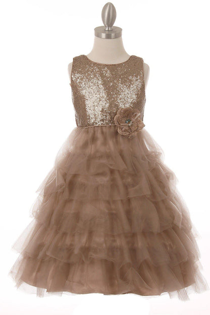 Sleeveless Beaded and Layered  Flower Girl Dress - The Dress Outlet Cinderella Couture